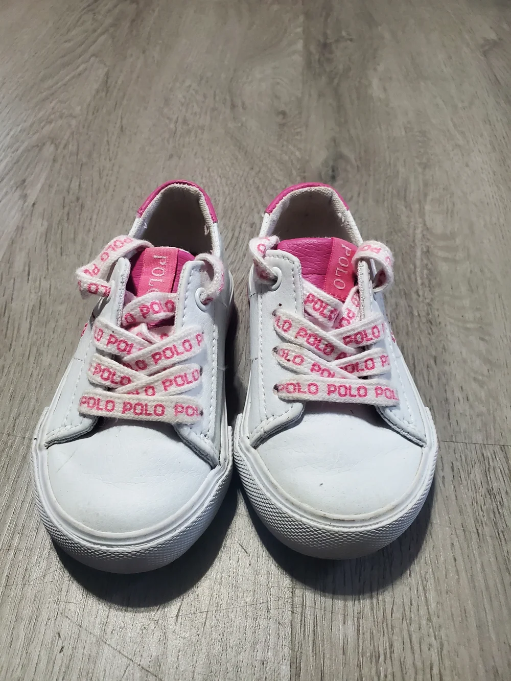 Ralph Lauren White Sneakers with Pink Logo & Stripes Size 5c